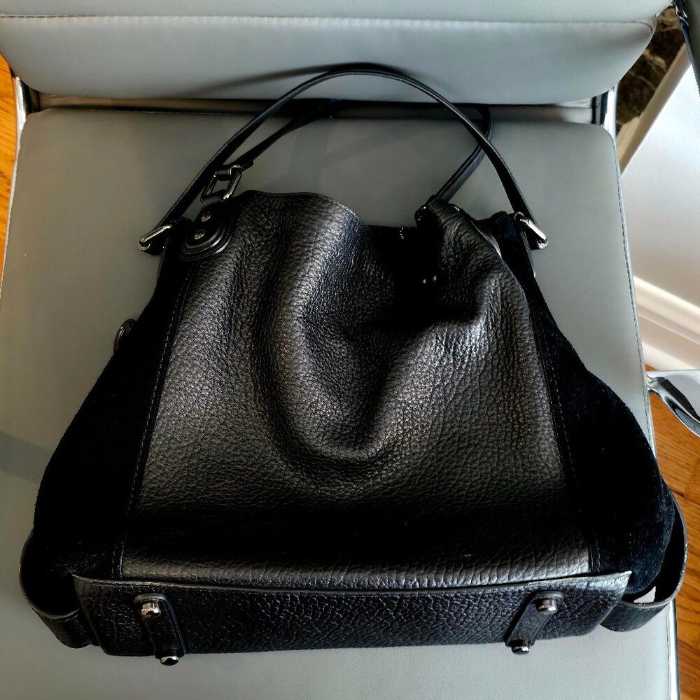 Perfect for fall - Authentic Coach Black Pebbled Leather & Suede Shoulder Bag